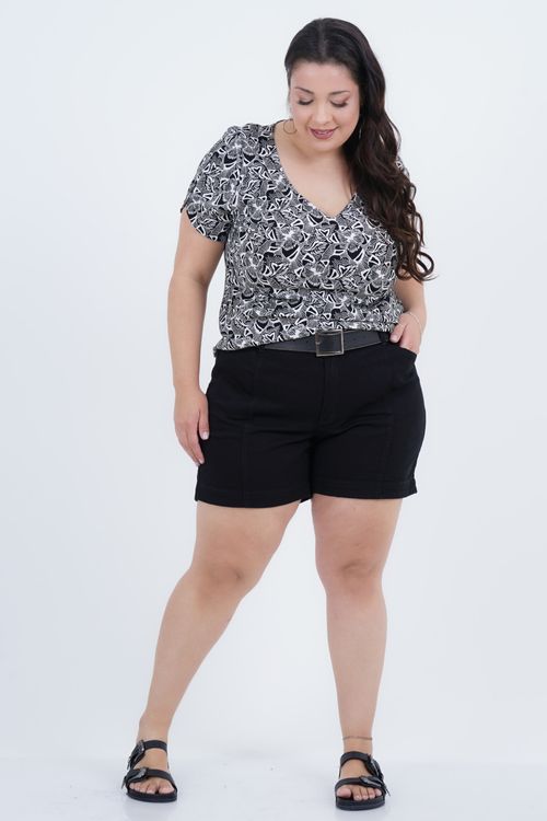 Blusa Plus Size Feminino Manga Curta Flower
