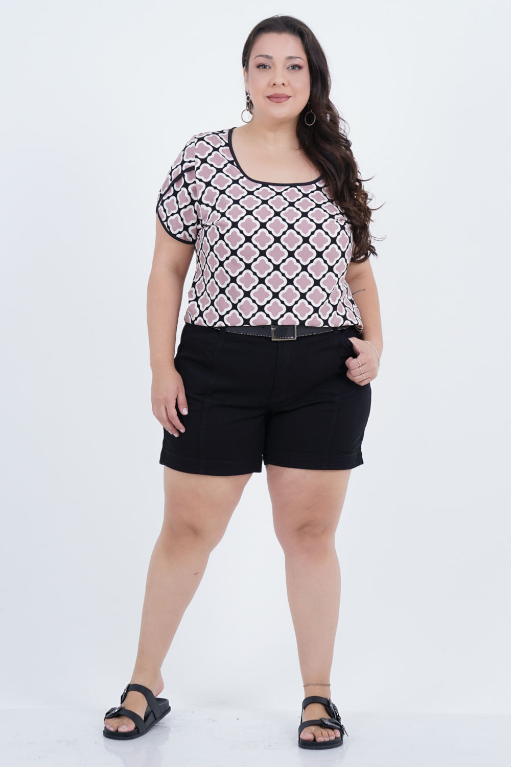 Blusa Plus Size Feminino Manga Curta Liz
