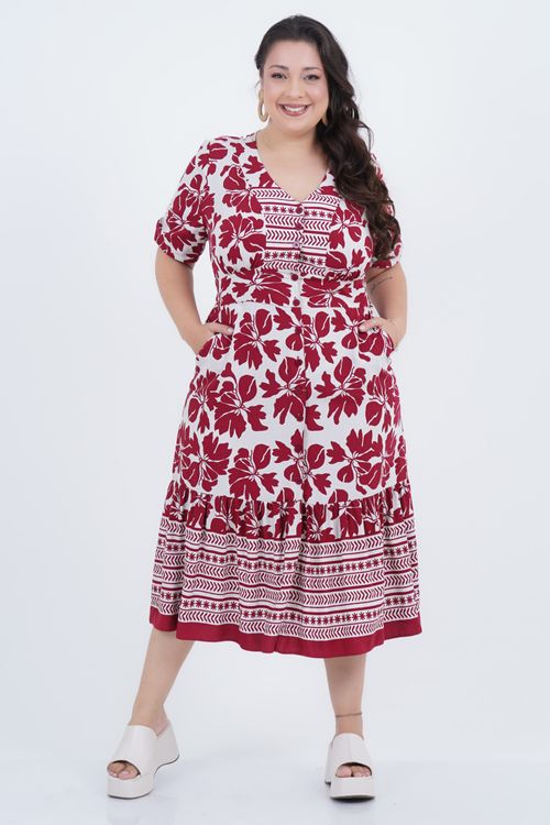 Vestido Plus Size Feminino Midi Barrado