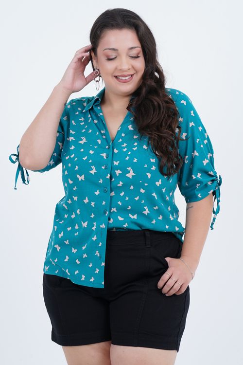 Camisa Plus Size Feminino Manga 3/4 Butterfly