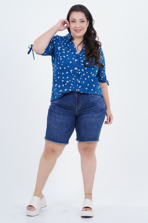 Camisa Plus Size Feminino Manga 3/4 Butterfly