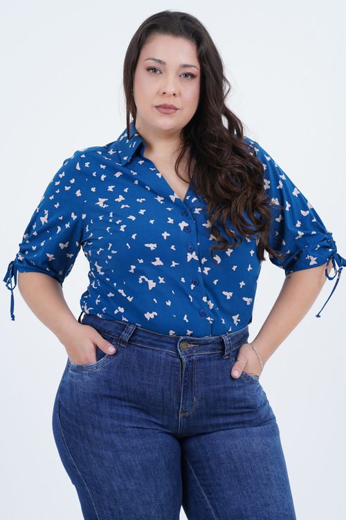 Camisa Plus Size Feminino Manga 3/4 Butterfly