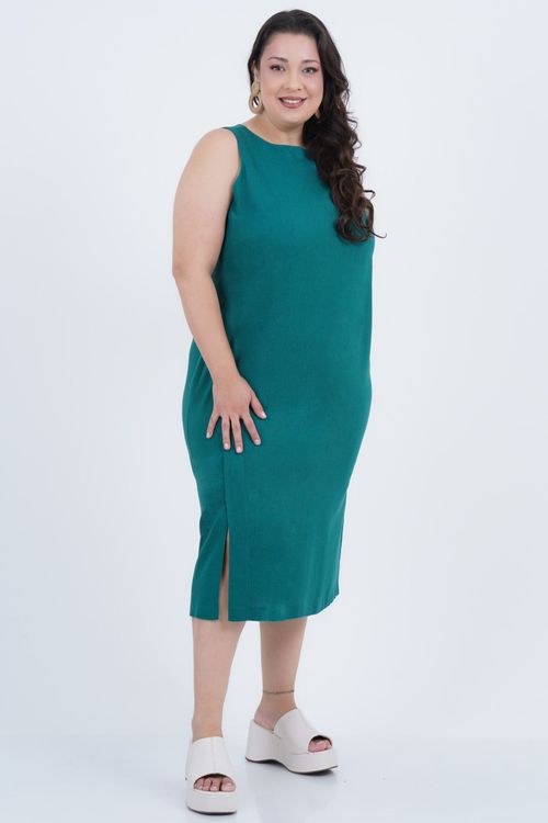 Vestido Plus Size Feminino Midi Linho Lemon