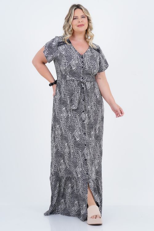 Vestido Plus Size Feminino Longo Riscado