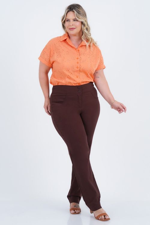 Calça Plus Size Feminino Reta Detalhe