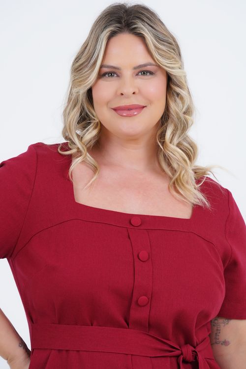 Vestido Plus Size Feminino Médio Linho Talento