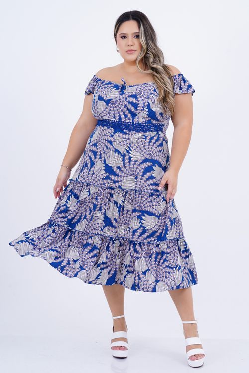 Vestido Plus Size Feminino Midi Pluma