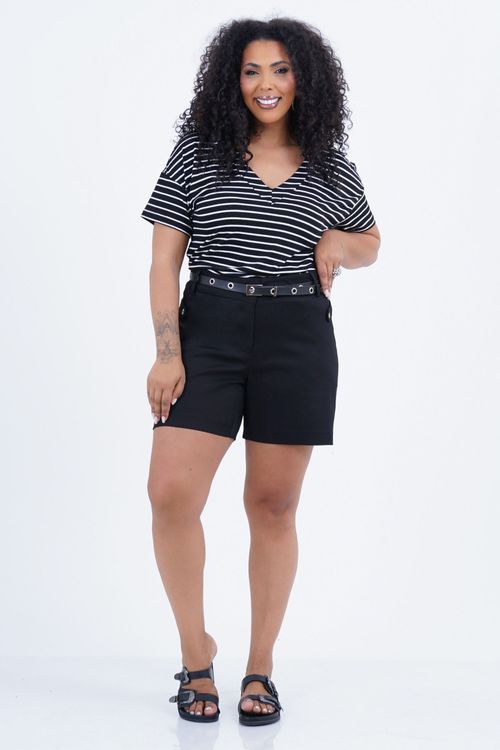 Blusa Plus Size Feminino Manga Curta Navy