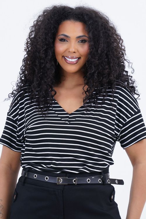 Blusa Plus Size Feminino Manga Curta Navy