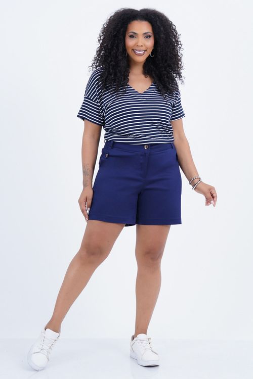 Blusa Plus Size Feminino Manga Curta Navy