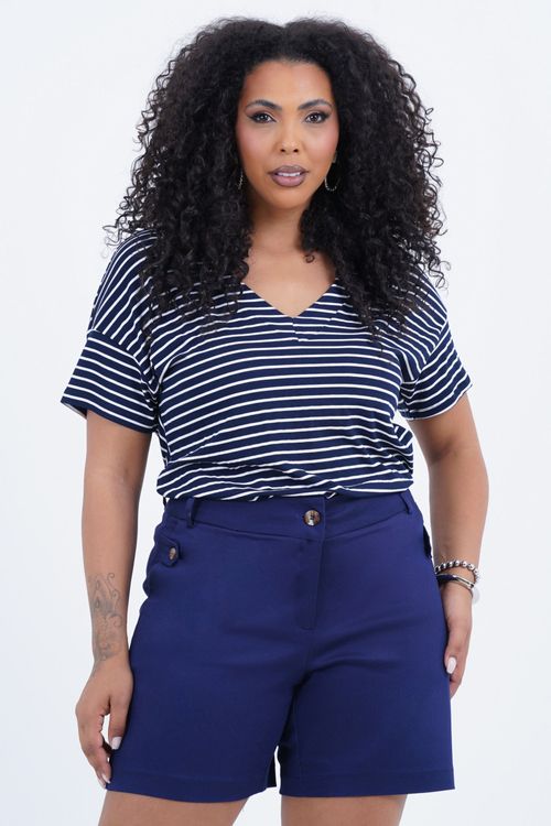 Blusa Plus Size Feminino Manga Curta Navy