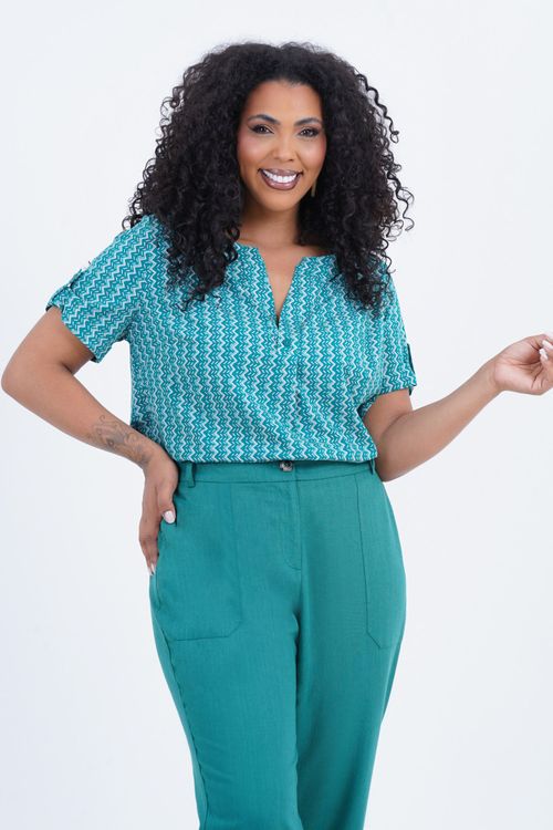 Blusa Plus Size Feminino Manga Curta Chevron