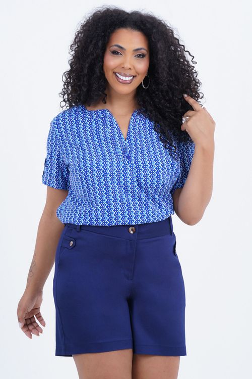 Blusa Plus Size Feminino Manga Curta Chevron