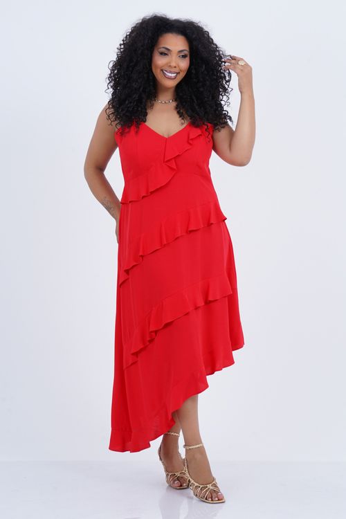 Vestido Plus Size Feminino Midi Assimétrico