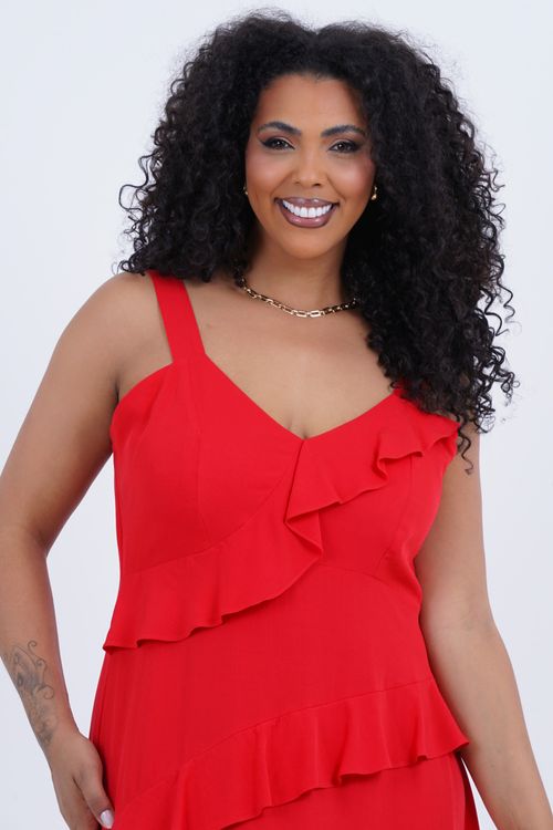 Vestido Plus Size Feminino Midi Assimétrico