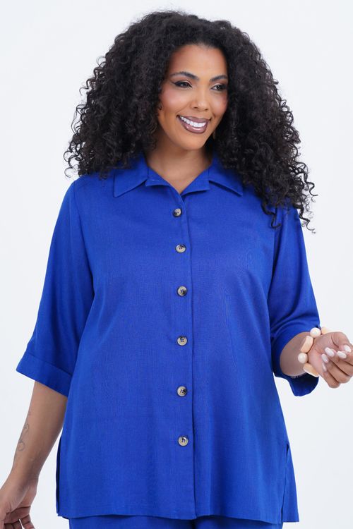 Camisão Plus Size Feminino Manga 3/4 Linho Oásis