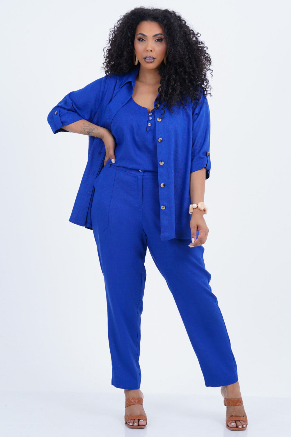 Calça Cenoura Plus Size Feminino Linho Oásis