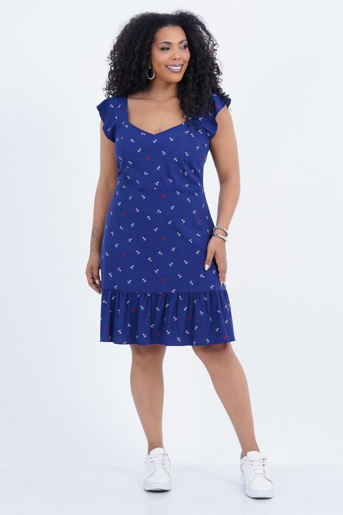 Vestido Plus Size Feminino Médio Náutico