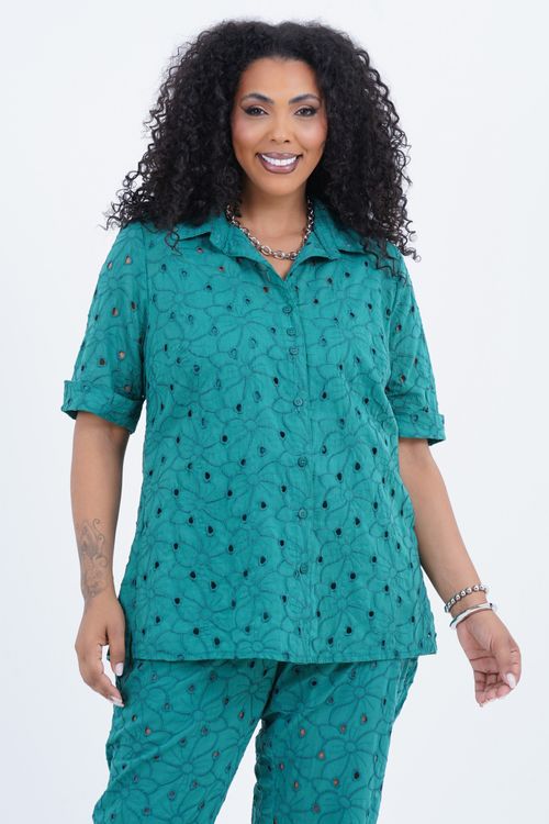 Camisão Plus Size Feminino Manga 3/4 Laise Margaridas