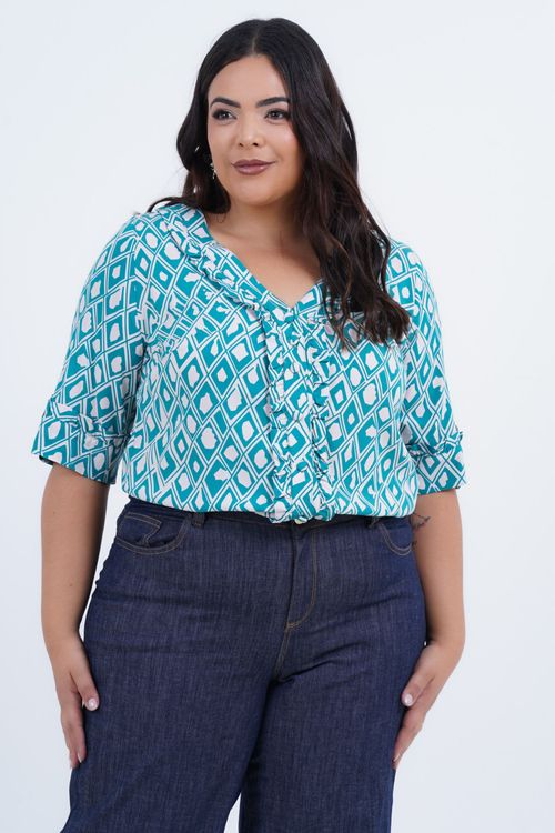 Blusa Plus Size Feminino Manga 3/4 Relax