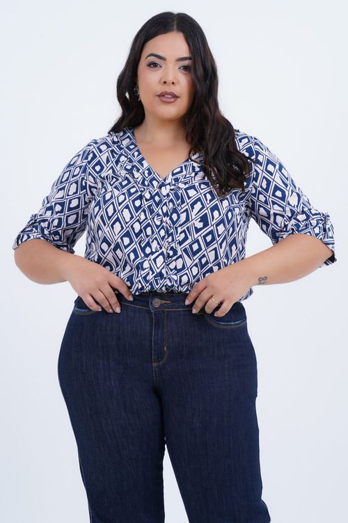 Blusa Plus Size Feminino Manga 3/4 Relax