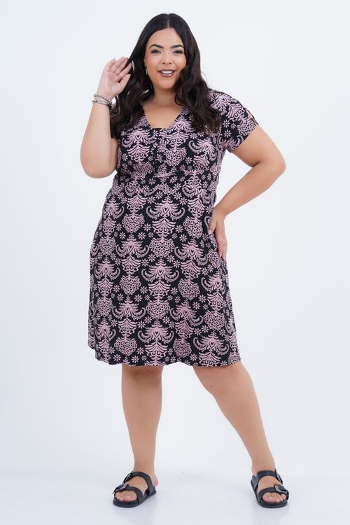 Vestido Plus Size Feminino Médio Arabesco