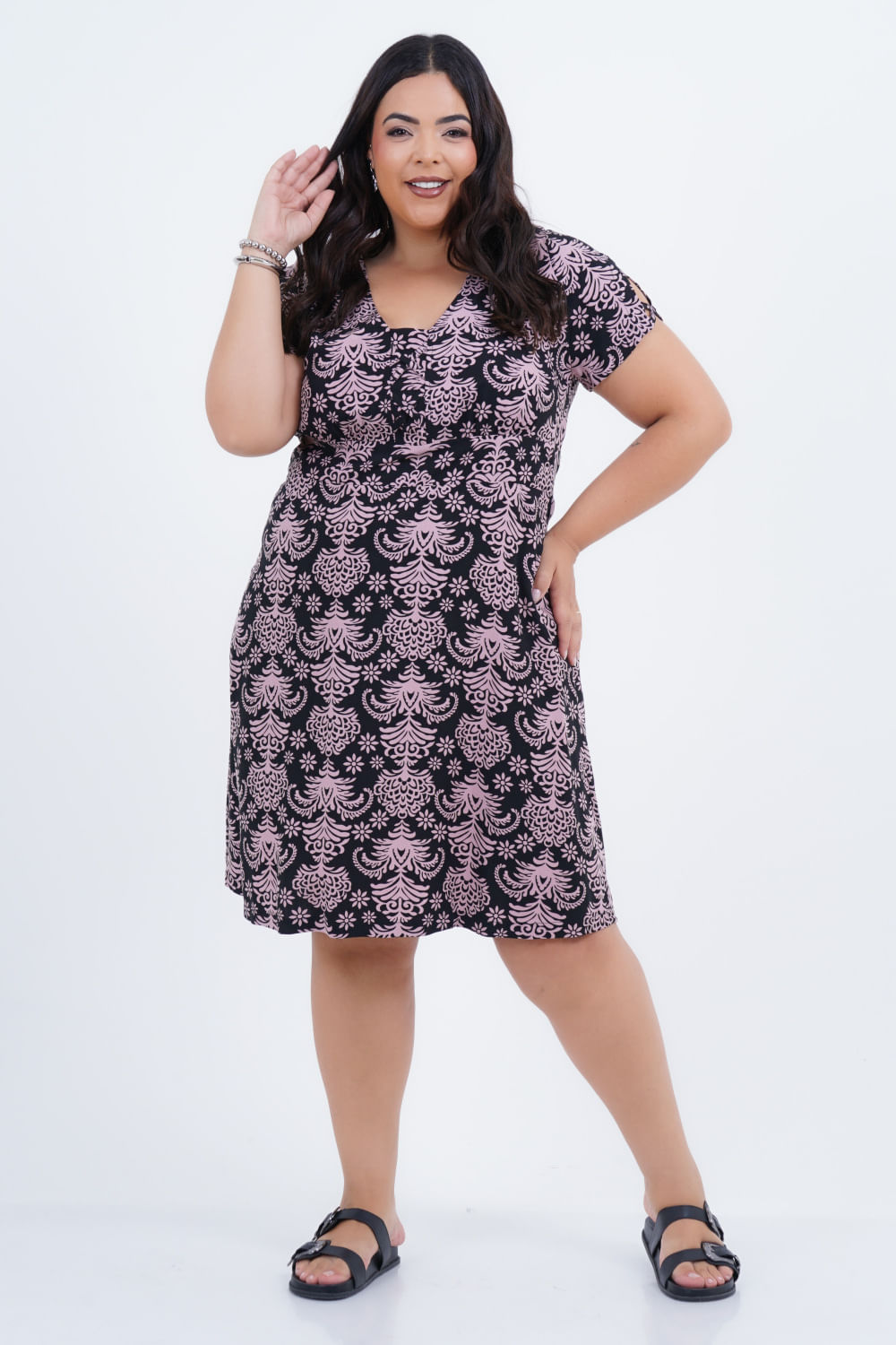 Vestido Plus Size Feminino Médio Arabesco