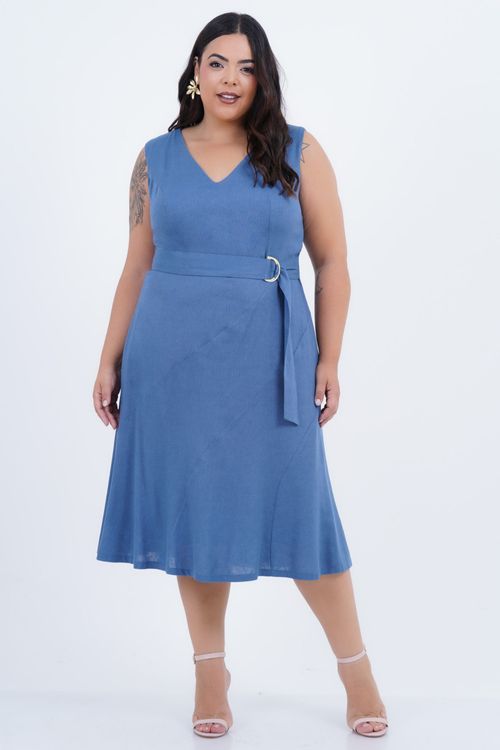 Vestido Plus Size Feminino Midi Linho Real