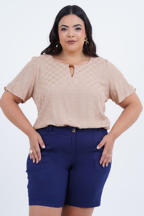 Blusa Plus Size Feminino Manga Curta Dama