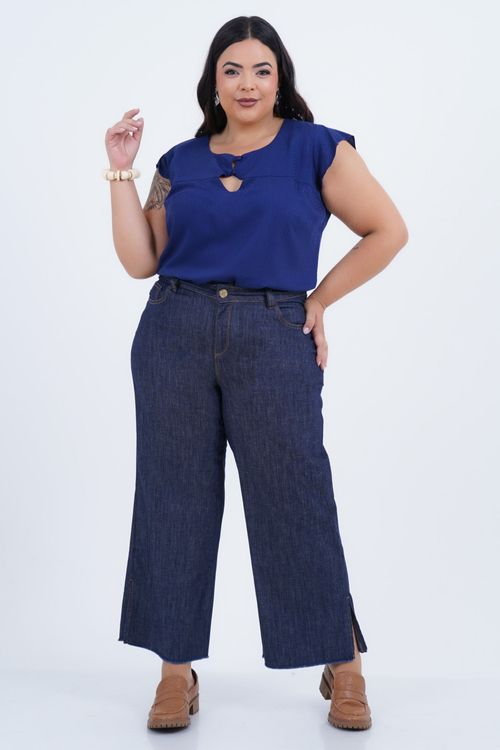 Blusa Plus Size Feminino Manga Curta Trapézio