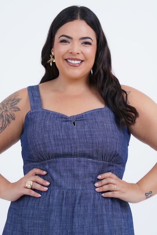 Vestido Plus Size Feminino Midi Jeans Romance