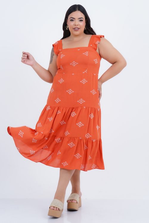 Vestido Plus Size Feminino Midi Laise Camponesa
