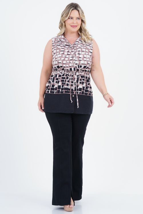 Mini-Vest Plus Size Feminino Linho Blocos