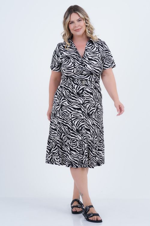 Vestido Plus Size Feminino Midi Zebra