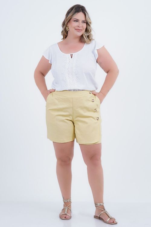 Shorts Plus Size Feminino Linho Luck