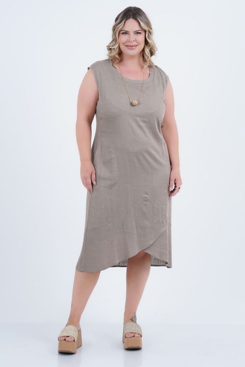 Vestido Plus Size Feminino Midi Linho Savana