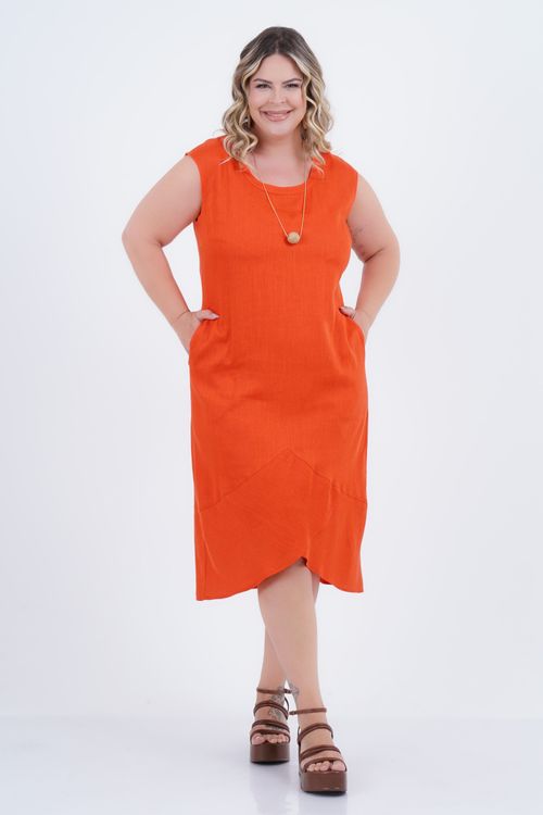 Vestido Plus Size Feminino Midi Linho Savana
