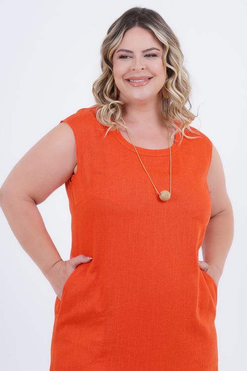 Vestido Plus Size Feminino Midi Linho Savana
