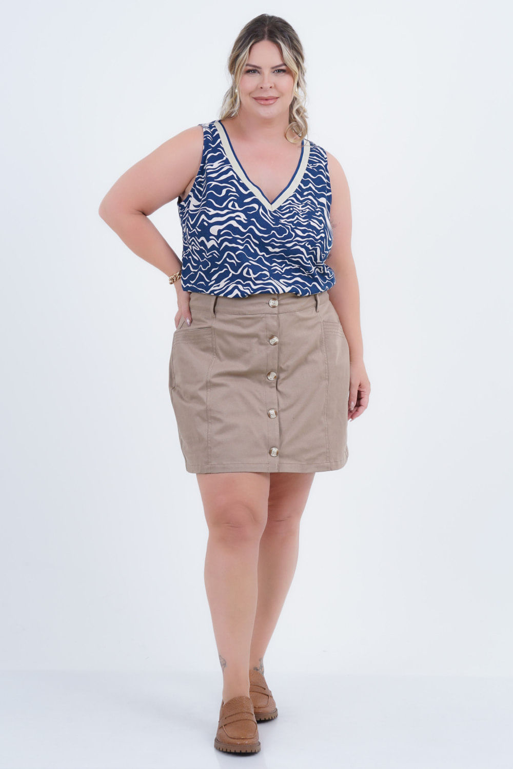 Regata Plus Size Feminino Linho Reflexo