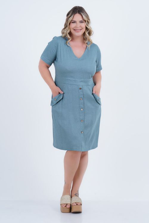 Vestido Plus Size Feminino Médio Linho Realeza