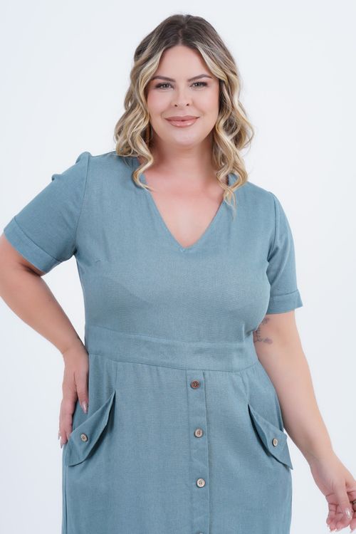 Vestido Plus Size Feminino Médio Linho Realeza