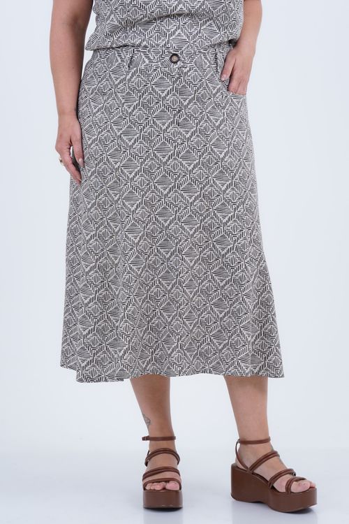 Saia Plus Size Feminino Midi Linho Afrodisíaco