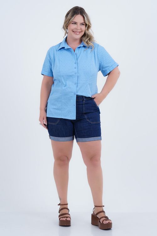 Camisa Plus Size Feminino Manga Curta Oceano