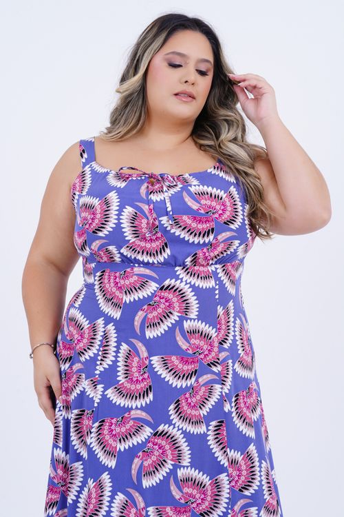 Vestido Plus Size Feminino Midi Pavão