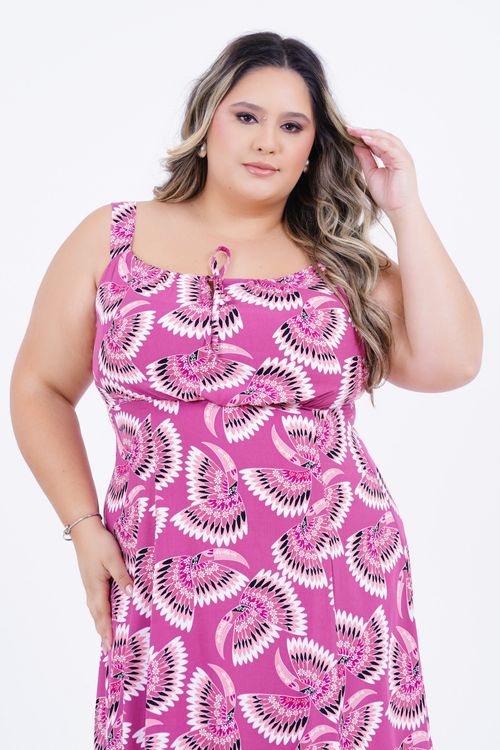 Vestido Plus Size Feminino Midi Pavão
