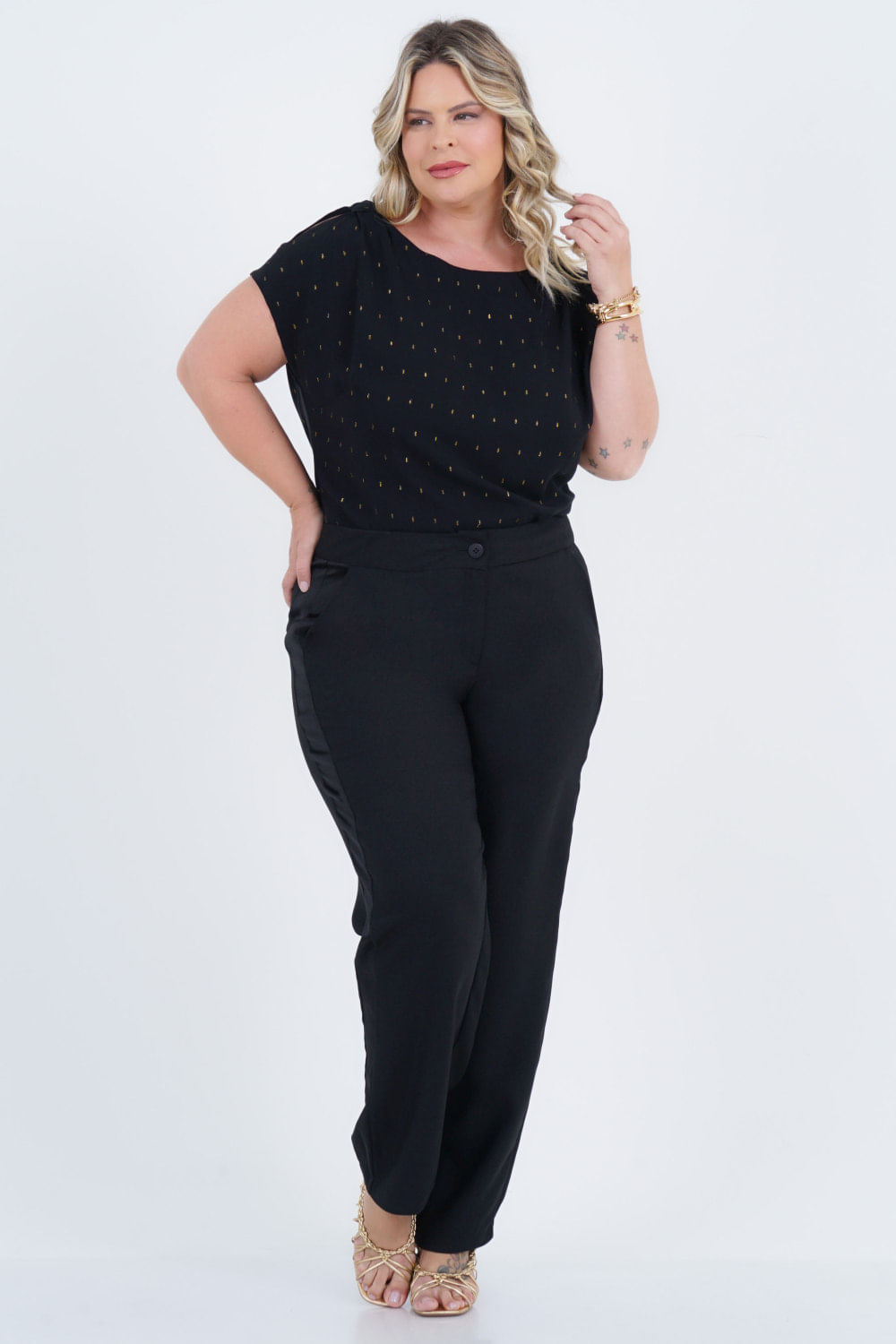 Blusa Plus Size Feminino Manga Curta Lampejo
