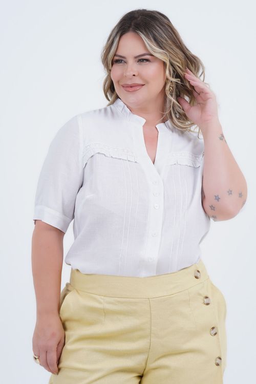 Camisa Plus Size Feminino Linho Manga 3/4 Agrádavel