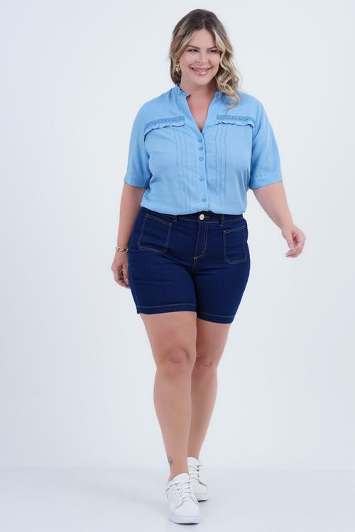 Camisa Plus Size Feminino Linho Manga 3/4 Agrádavel