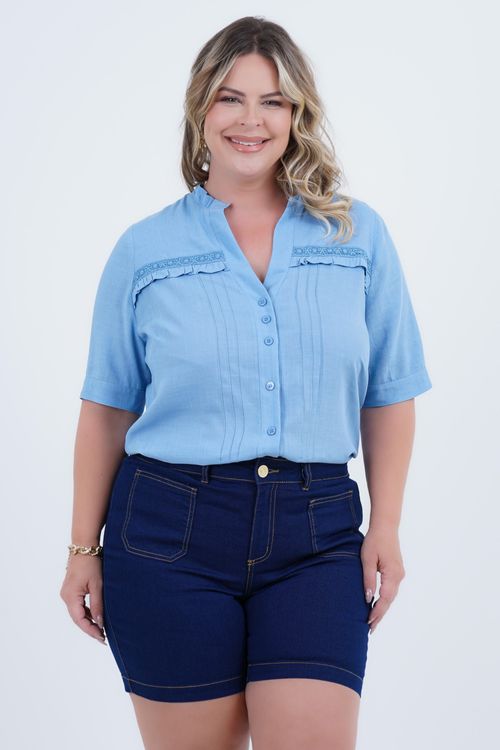 Camisa Plus Size Feminino Linho Manga 3/4 Agrádavel