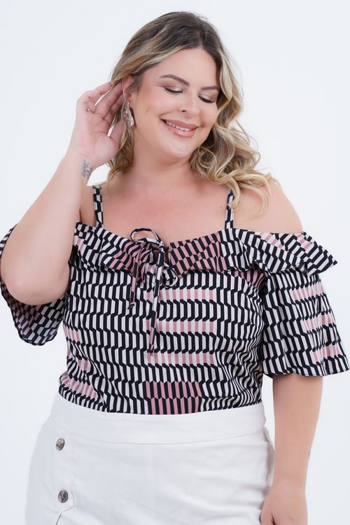 Blusa Plus Size Feminino Manga 3/4 Ciganinha